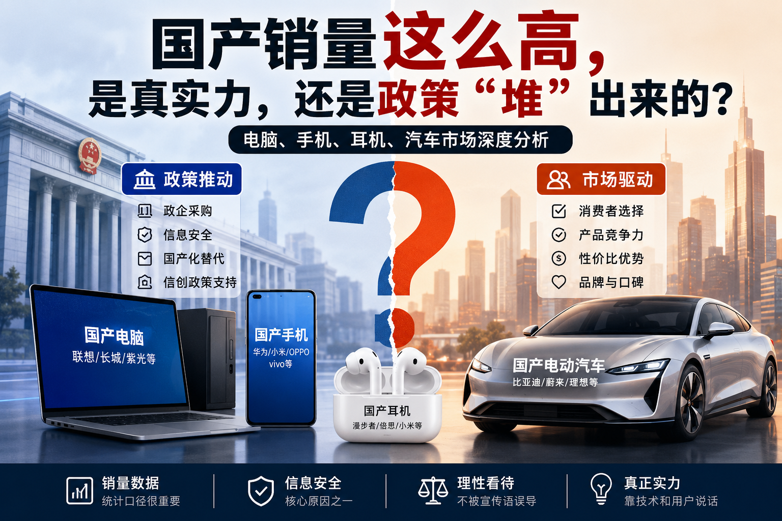 为什么国产电脑、手机、耳机、新能源汽车销量越来越高？  到底是真实力，还是政策“堆”出来的？